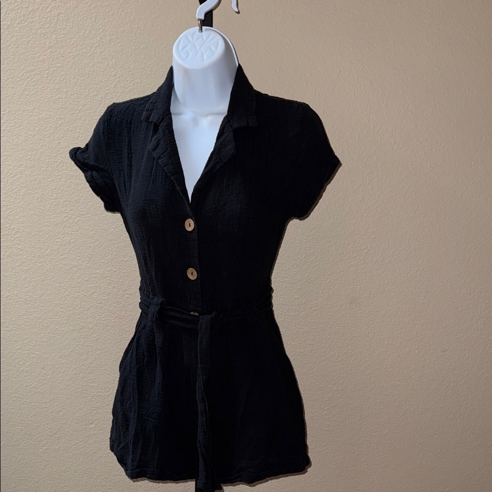 Polly Black Cotton Gauze Button Up Short Sleeve Romper Women’s Size 4